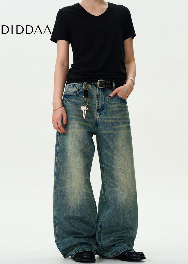 Light Blue Vintage Distressed Wide-Leg Jeans Unisex - Men’s Jeans