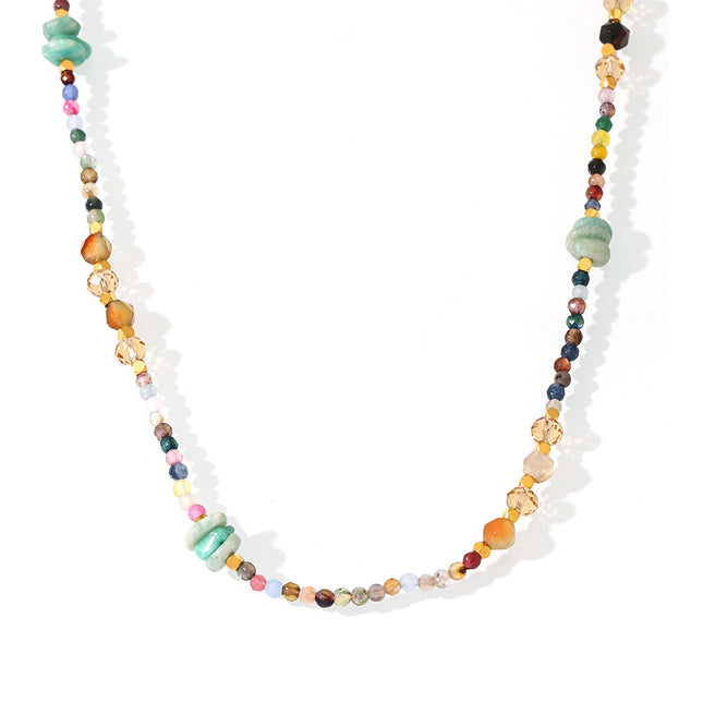 Mystery jewelry, natural stone, faceted crystal stone, beaded clavicle, necklace, stainless steel, sweet and cool women's light luxury spot accessories