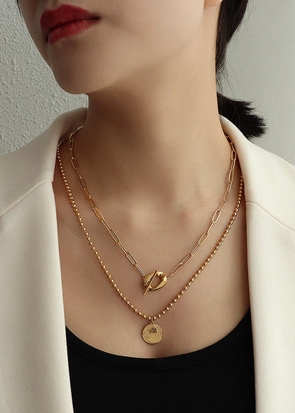 Marka Authorized Titanium Steel Haute Couture Color Retention Necklace OT Clasp Queen Double Clavicle Necklace P1028 Elegant