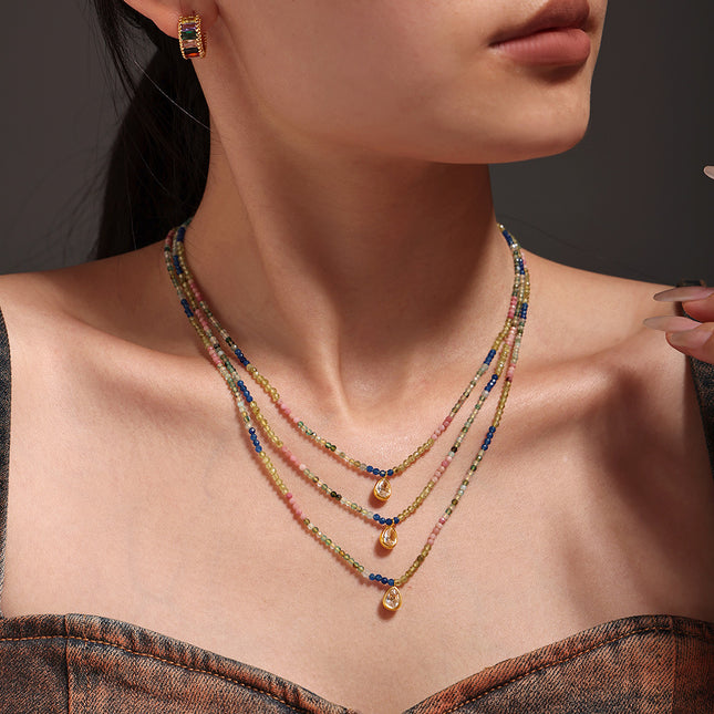 Mystery lidopamine natural stone beaded faceted opal drop clavicle necklace colorful sweet light luxury necklace women