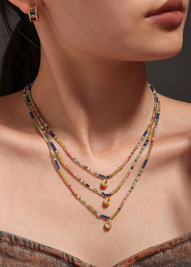 Mystery lidopamine natural stone beaded faceted opal drop clavicle necklace colorful sweet light luxury necklace women