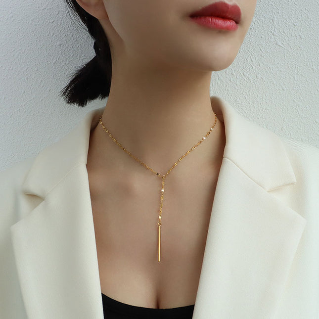 Marka: French Y-shaped necklace, short necklace with tassels, collarbone necklace, titanium steel, 18k gold, P529