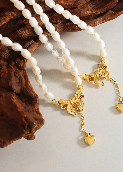 French princess with bow tassel love pendant freshwater pearl necklace elegant and fashionable non-fading jewelry