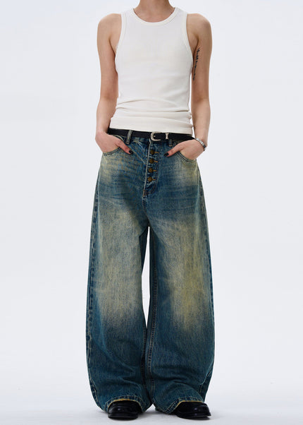 Blue Distressed Loose Straight Jeans for Men and Women - Men’s Jeans