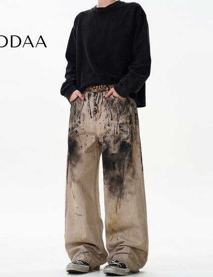 Multi-Color Trendy Loose Graffiti Jeans for All - S / Brown - Men’s Jeans