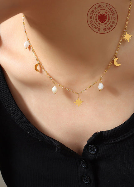 European and American ins style versatile stars and moons, natural freshwater pearls, tassels, collarbone necklaces, women's niche light luxury design