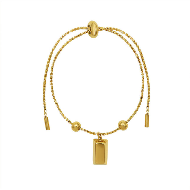 French niche jewelry pull-out buckle can adjust the size of gold brick steel bead bracelet titanium steel 18k gold bracelet E224