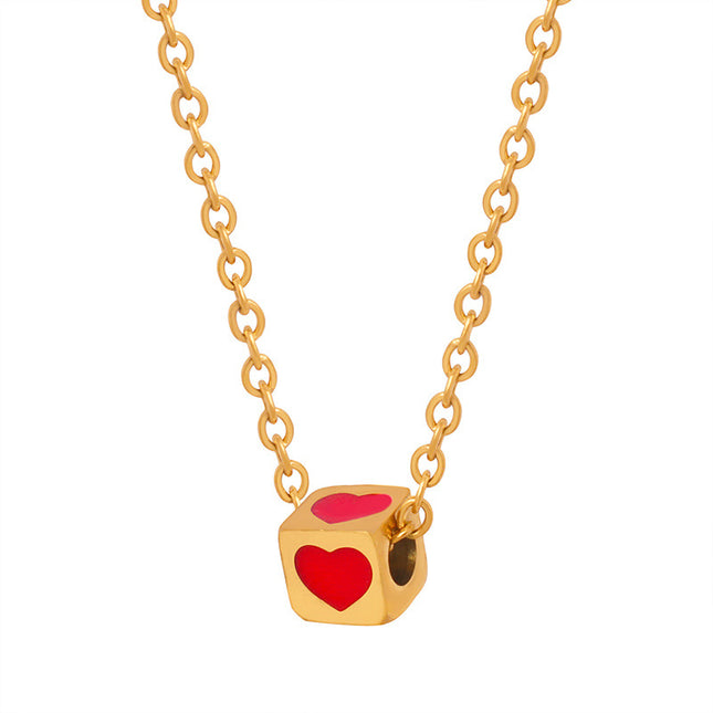 New simple niche design sweet wind cartoon square heart titanium steel pendant necklace fashion and versatile jewelry women