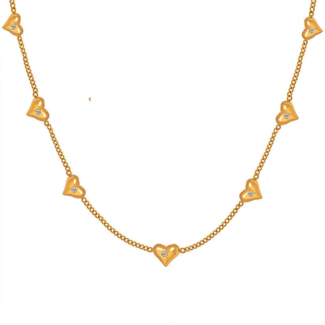 Niche fresh style zircon peach heart necklace versatile fashion bracelet personality design earrings jewelry three-piece set