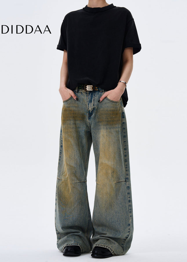 Light Blue Distressed Baggy Straight Jeans for Men and Women - Men’s Jeans