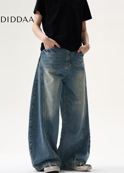 Vintage Washed Pleated Baggy Wide Leg Jeans for Men and Women - Men’s Jeans