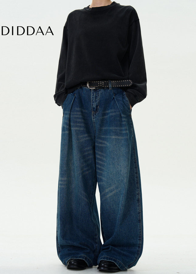 Blue Loose Fit Machete Jeans with Pleats for Men - Men’s Jeans