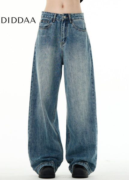 Blue Vintage Wash Loose Fit Straight Leg Jeans - Men’s Jeans
