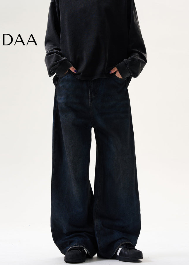 Blue Loose Fit High Street Dirty Jeans for Men and Women - S / Dark Blue - Men’s Jeans