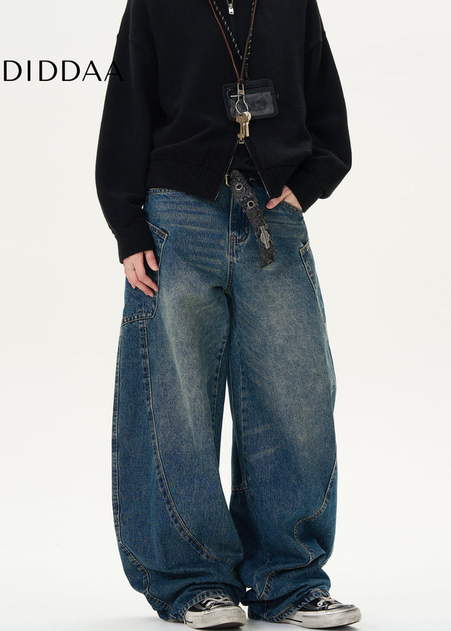 Blue Loose Fit Deconstructed Wide Leg Jeans - Men’s Jeans