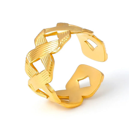 French ins cold wind simple winding texture ring titanium steel plated 18k gold personality opening adjustable ring woman