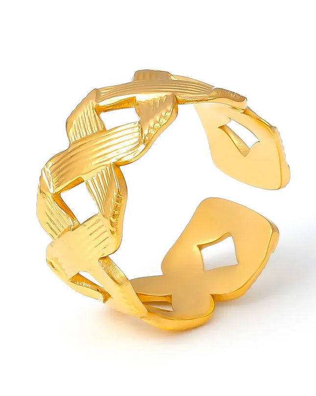 French ins cold wind simple winding texture ring titanium steel plated 18k gold personality opening adjustable ring woman