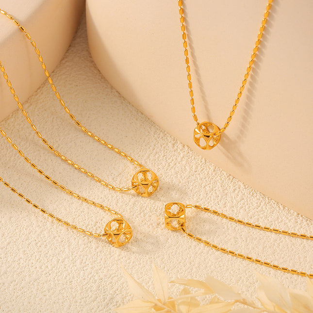 ins casual vacation style niche simple rice bead chain jewelry personality hollow square pendant titanium steel gold-plated necklace