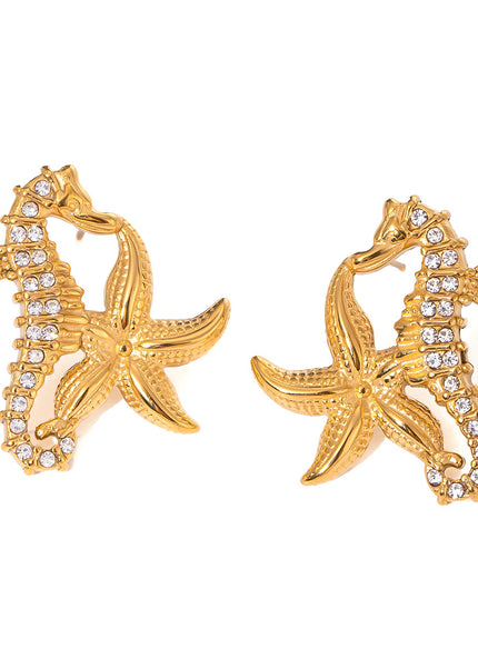 Jieding European and American stainless steel rhinestone starfish earrings high-end sense of marine style resort earrings titanium steel earrings cross-border