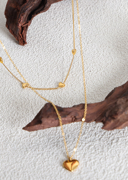 Japanese and Korean love peach heart double-layer chain simple titanium steel wholesale jewelry does not fade girls niche necklace clavicle chain