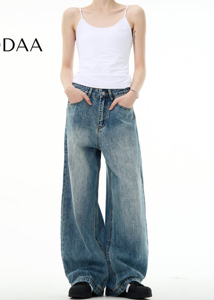 Blue Vintage Wash Loose Fit Straight Leg Jeans - S / Mid Blue - Men’s Jeans