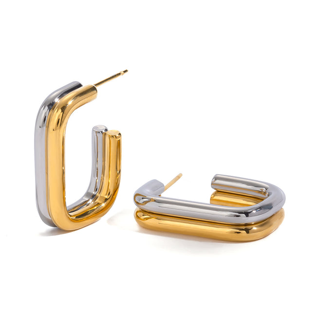 Jieding European and American stainless steel contrasting round earrings high-end niche stud earrings 18k gold titanium steel earrings cross-border