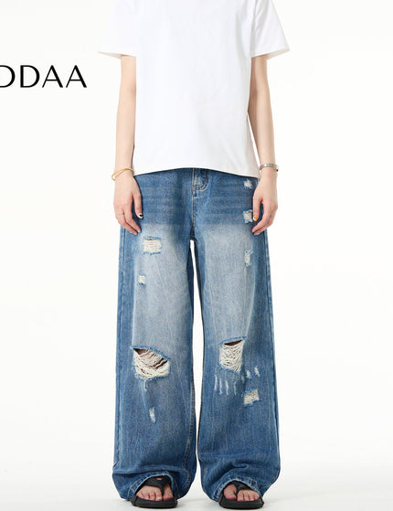 Blue Loose Fit Ripped Jeans with Retro Distressed Style - S / Mid Blue - Men’s Jeans
