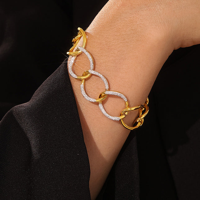 European and American light luxury design sense diamond exaggerated bracelet titanium steel plated 18k gold fashion versatile personality punk style hand ornament