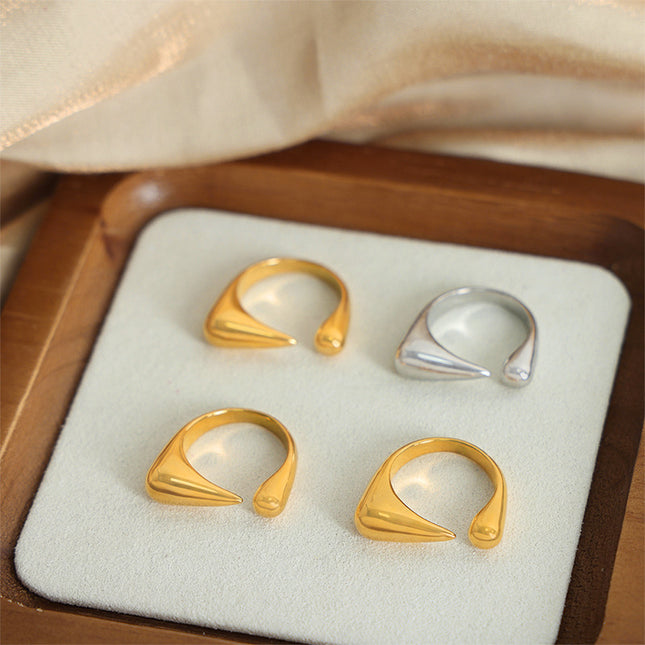 European and American new niche design, simple personality, sense of luxury, irregular geometric titanium steel gold-plated open ring jewelry