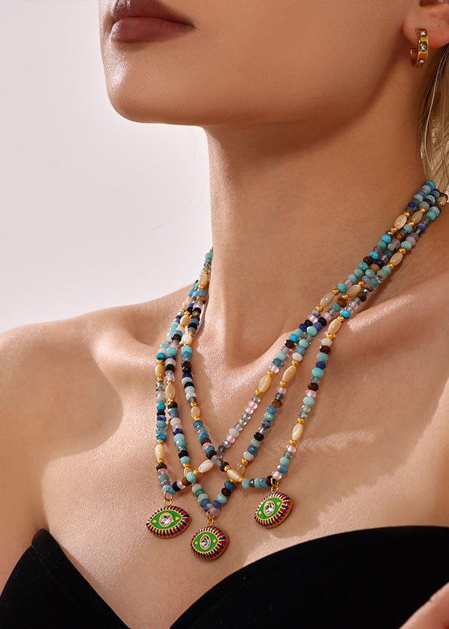 Mystery Nepal Creative Devil's Eye Natural Stone Beaded Necklace Ethnic Style Funny Personality Stainless Steel Jewelry