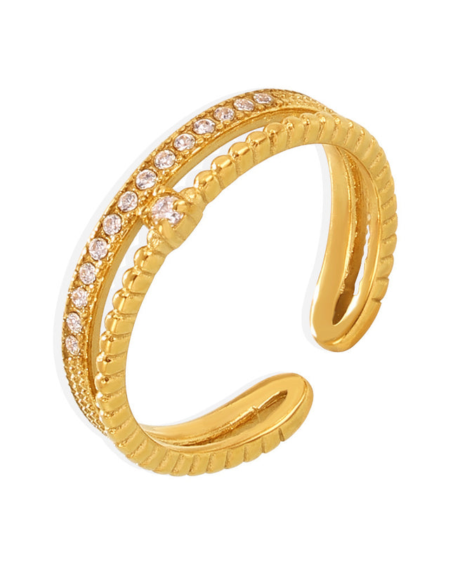 Niche ins-style ring with double cast opening 3A super flash zircon ring titanium steel plated 18k gold adjustable ring