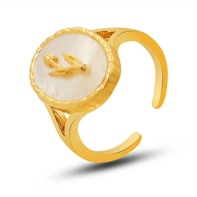 French trend ins cold wind copper material white sea shell open ring niche light luxury temperament hand ornament A316