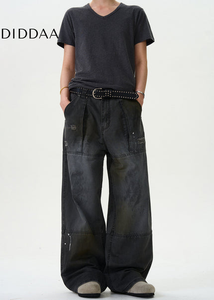 Black Ink-Splashed Cargo Pants for Trendy Casual Wear - Men’s Jeans