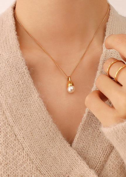 Special-shaped design, water droplet, imitation baroque pearl necklace, textured pearl clavicle chain, titanium steel jewelry, P542