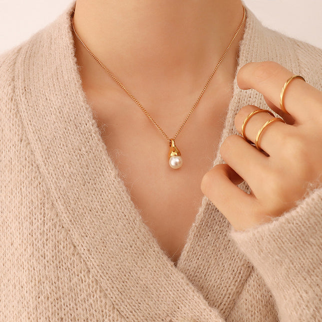Special-shaped design, water droplet, imitation baroque pearl necklace, textured pearl clavicle chain, titanium steel jewelry, P542