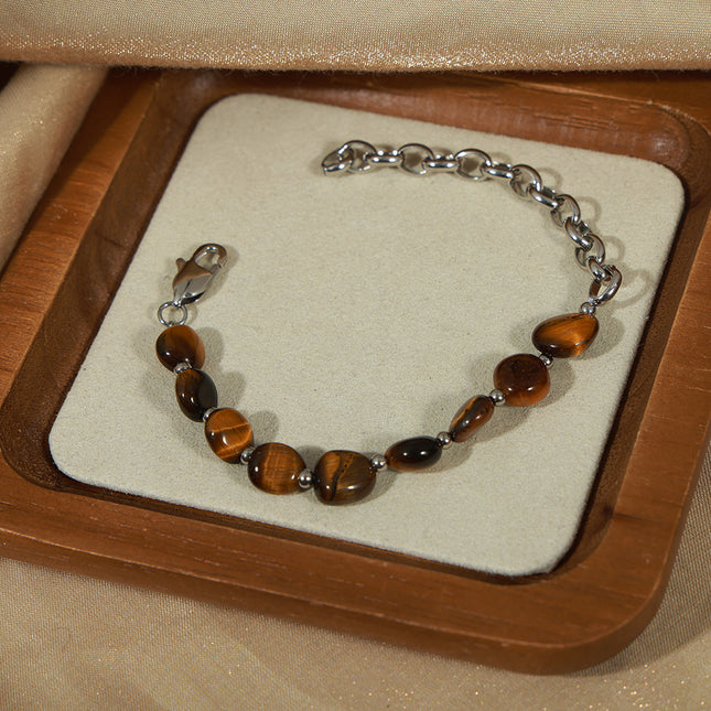 European and American new retro fashion personality design sense natural tiger's eye handmade beaded necklace bracelet set ornaments