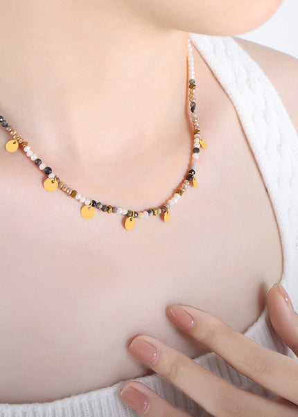 Versatile small fresh korean new design personalized beaded earrings women's niche tassel disc multi-color necklace wholesale