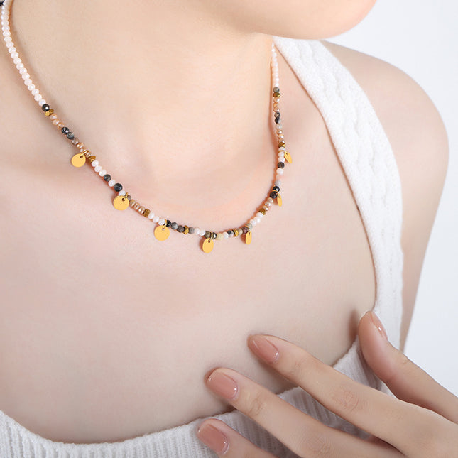Versatile small fresh korean new design personalized beaded earrings women's niche tassel disc multi-color necklace wholesale