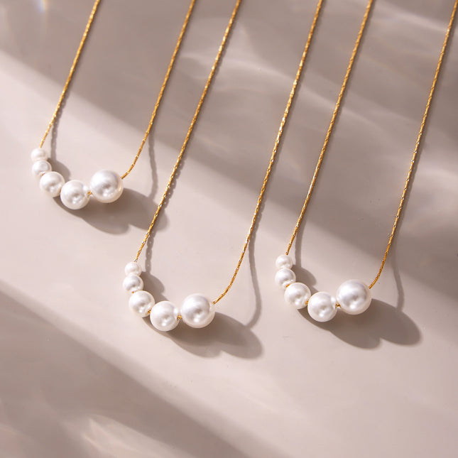 Mystery ins European and American fashion light luxury shell bead necklace women's non-fading niche versatile stainless steel clavicle chain spot