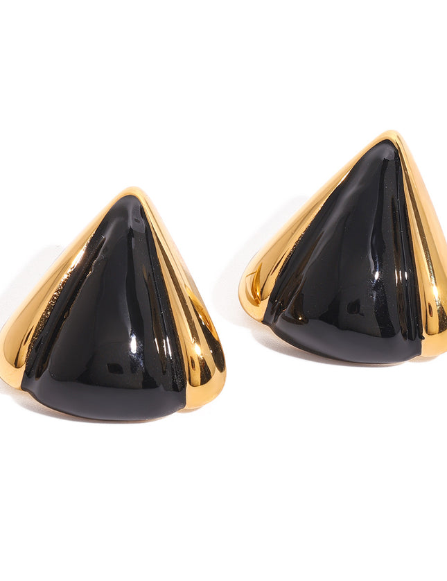 Jieding European and American stainless steel geometric black gold color-blocked earrings retro drip oil earrings fashion commuter ear accessories cross-border