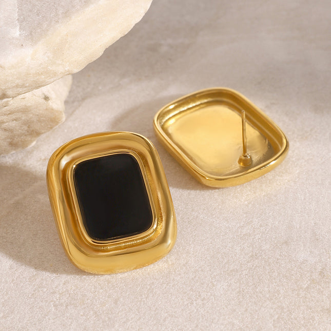 Jieding European and American stainless steel resin square earrings high-end retro light luxury stud French texture jewelry cross-border