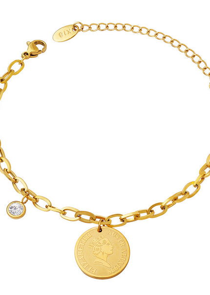 Niche design cold ins European and American style round medal pendant bracelet women's jewelry titanium steel plated 18K hand ornament E132