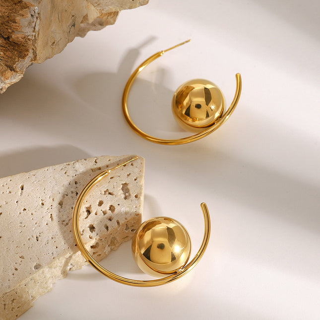 Jieding European and American stainless steel simple C-shaped earrings high-end versatile earrings 18K gold titanium steel earrings cross-border