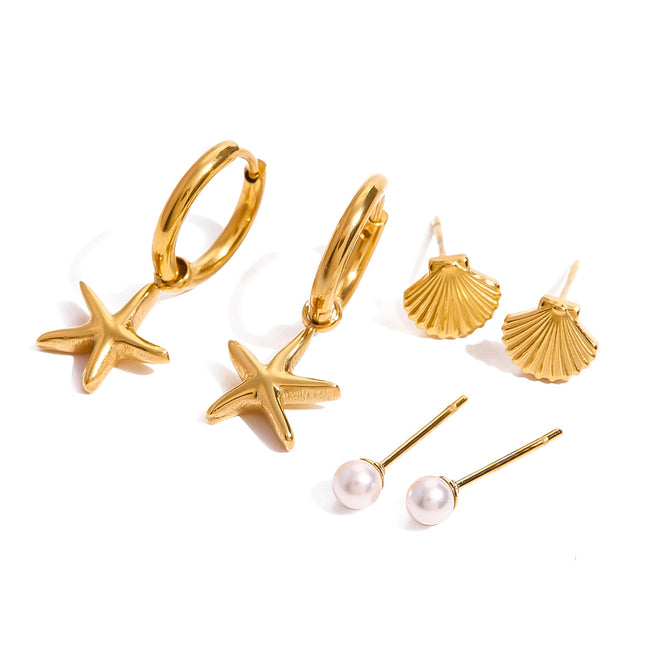 Jieding European and American cross-border earrings, stainless steel starfish earrings, pearl earrings, shell earrings, titanium steel earrings