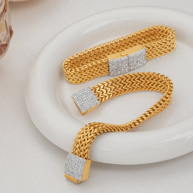 New cross-border European and American style niche design fashion wide titanium steel gold plated diamond watch chain jewelry wholesale women