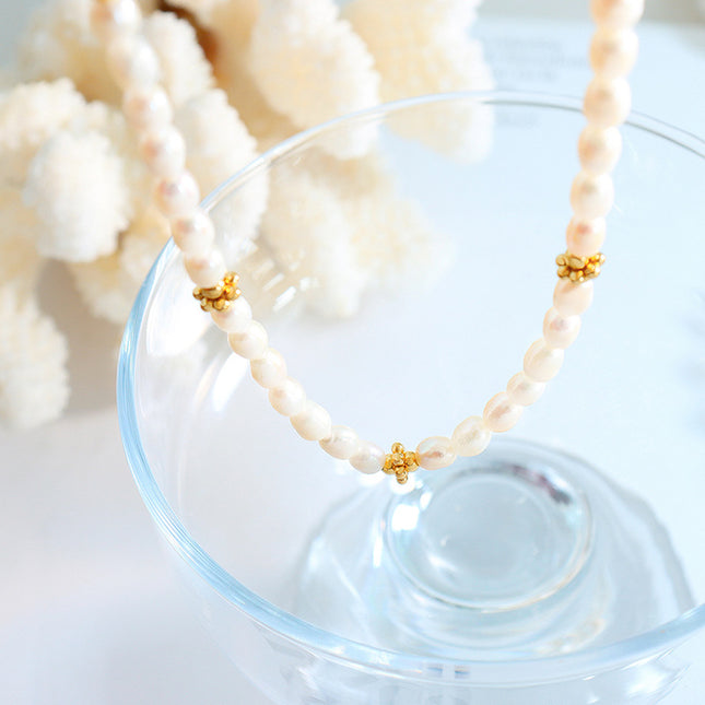 Simple and not faded, ins, fashionable, individual, freshwater, pearl, gold, accessories, necklaces, French trend jewelry
