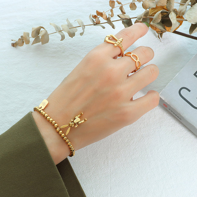 European and American ins light luxury style simple rabbit titanium steel bracelet plated 18k gold fashion elastic rope bead bracelet E024