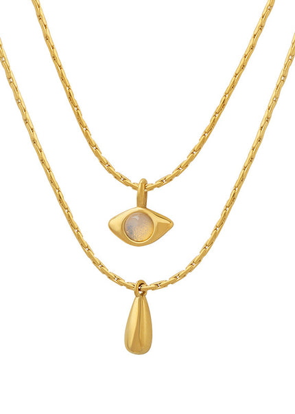 French retro non-fading double-layer titanium steel plated 18K real gold opal drop pendant necklace light luxury jewelry women