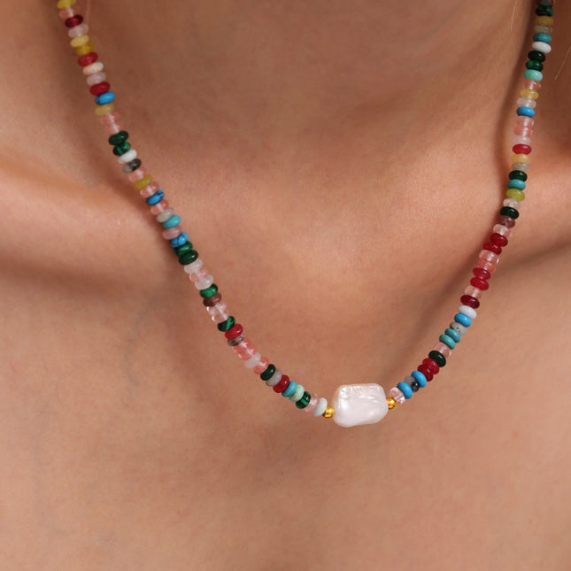Enigmatic Bohemian abacus beads colored natural stone baroque pearl necklace handmade beaded clavicle necklace women