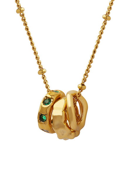 Japanese and Korean ins-style fashion OL titanium steel pendant inlaid with zircon, trendy personality accessories, versatile three-ring buckle necklace women